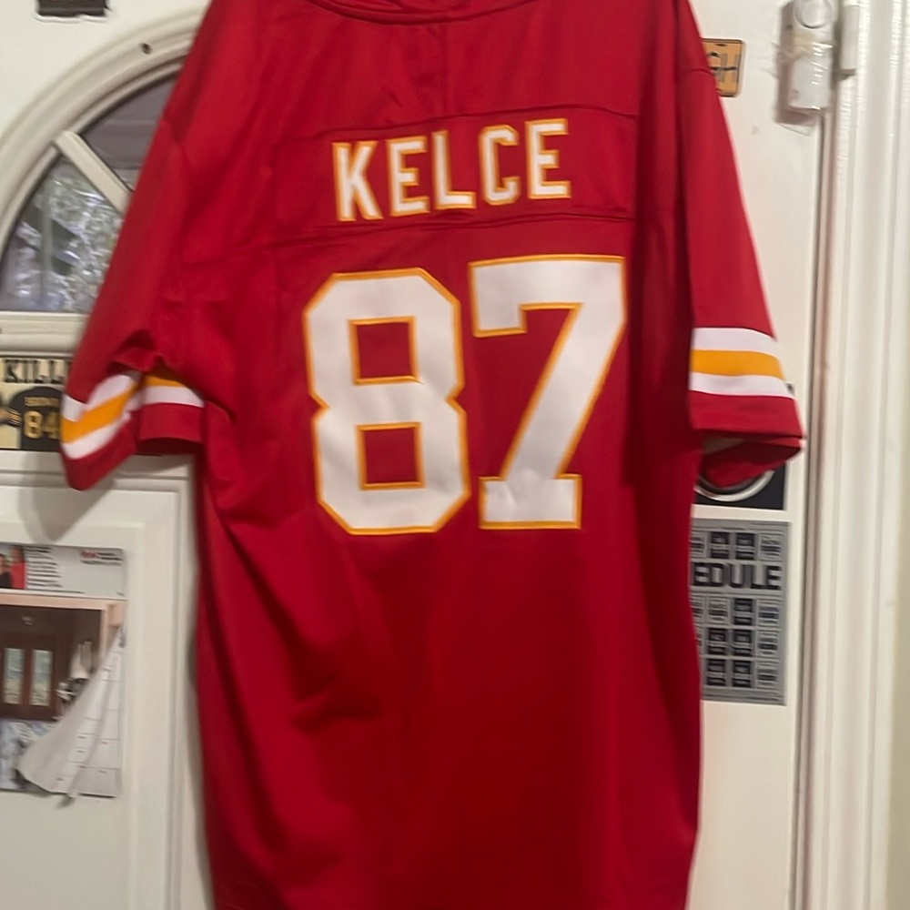 Yellow and Red NFL Jersey with Striped Sleeves